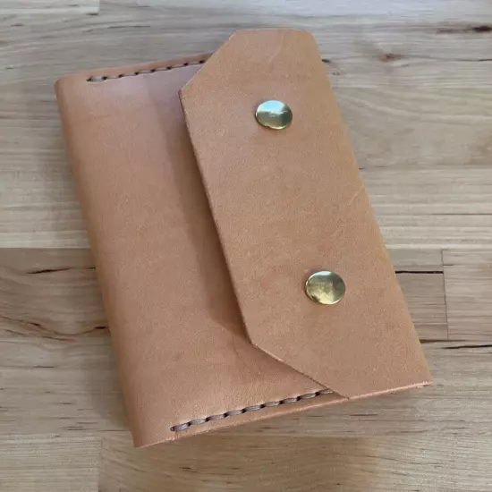 Handmade Passport Wallet, Cover - Smooth Natural Cow Leather - Snap Closing