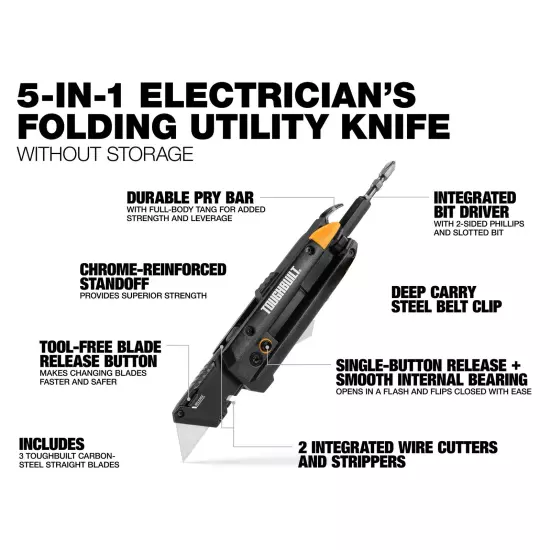 TB-H4-12-IMElectrician's Folding Utility Knife With Bit Driver Pry Bar Hand Tool