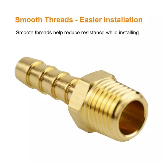 (10 Pack) 1/4 Inch Hose Barb to 1/4 Inch NPT Male Thread Fitting Brass Quick