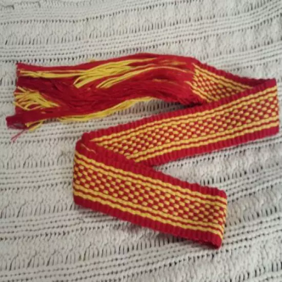 Item20192435 Powder horn strap belt red and yellow cotton 33" long x 1 3/8"