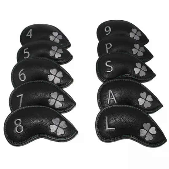 11pcs Thick PU Leather Golf Iron Headcovers Iron Club Covers Black Iron Covers