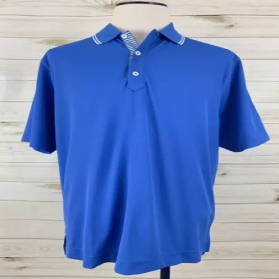 FootJoy Mens Royal Blue Cactus Classic Logo Golf Pique Polo Shirt. Size Large