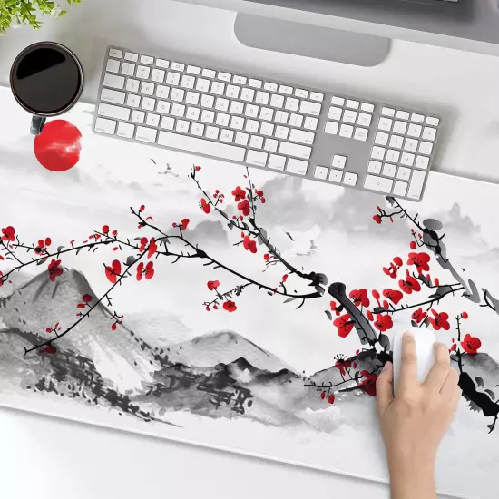 Extended Large Mouse Pad 35.4 X 15.7 Inch XXL Full Desk Japanese Art Style Cherr