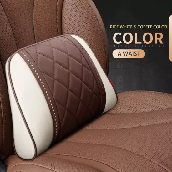 Car Leather Headrest Rest Pillow Back Cushion Neck Waist Supports Lumbar Pillows