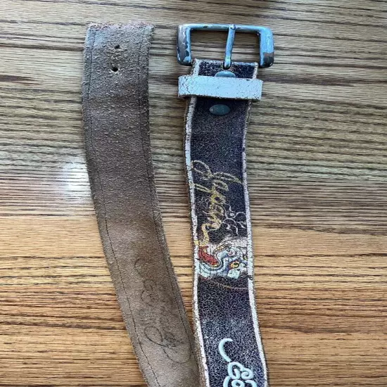 ED HARDY Tattoo Artist -Belt, leather, DAMAGED. Repair Or Craft Bracelet Leather