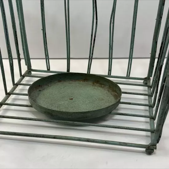 Vintage Metal Birdcage Candleholder Rustic Green Farmhouse 6”W X 12”T