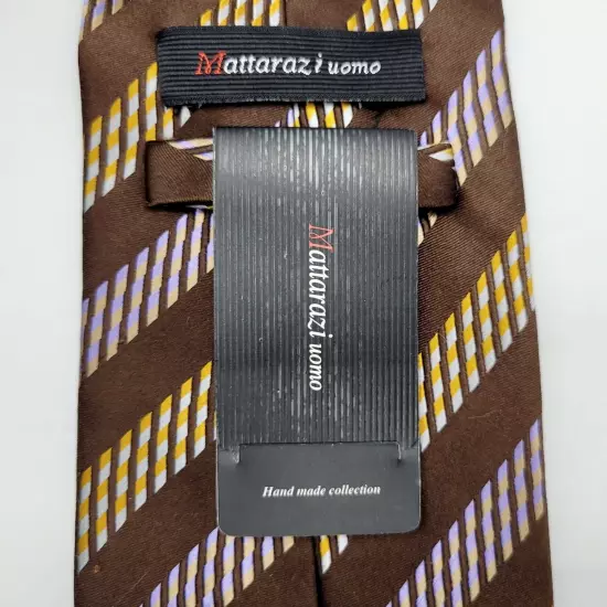 Brown Diagonal Stripe Silk MATTARAZI uomo Handmade Classic Necktie with Tags