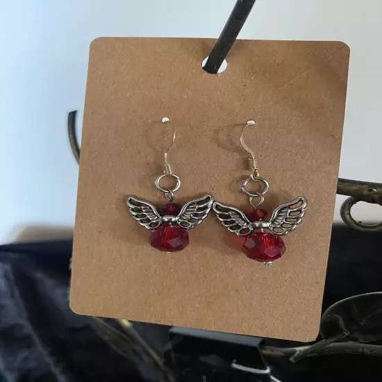 Red Bead Angel Earrings