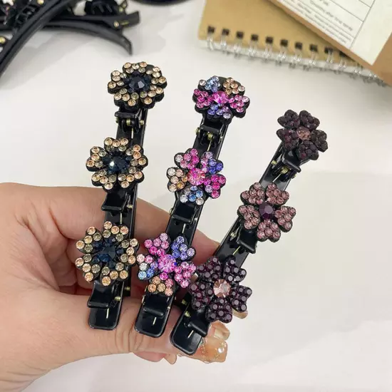 Sparkling Crystal-Stone Braided Hair Clips Satin Fabric Hairpin Hair Bands Gift}