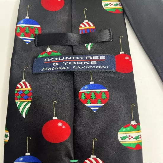 Roundtree & Yorke Men's Blue 100% Silk Christams Holiday Ornament Tie Necktie