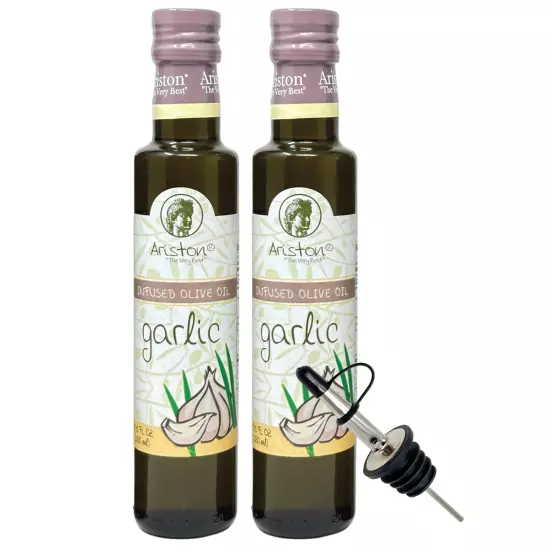 Ariston Garlic Infused Olive oil 8.45 fl oz 2 pack with mess free pour spout