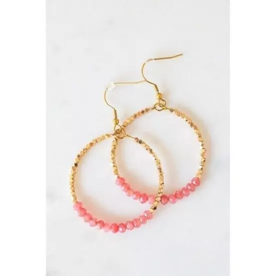 Red Jade Pink Sparkly Gold Beaded Earring Gemstone dangle hoops vacation jewelry