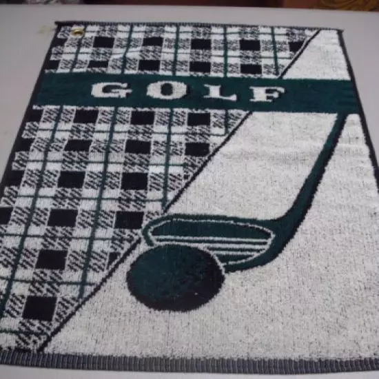 USA Made NWOT 2 Golf Towels w/ Eyelet For Hook 17" x 25" Green/Navy #120Z