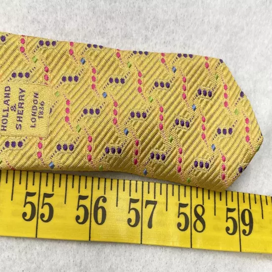 Holland & Sherry 1836 Gold Pink Purple Geometric Silk Tie Men's 3.5" x 59"