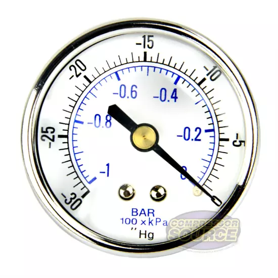 Quality 1/4" NPT 2" Vacuum Air Pressure Gauge 0 -30 PSI Center Back Mount