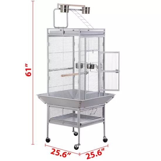 61 Inch 2in1 Large Bird Cage Playtop Parrot Finch Cage with Rolling Stand White