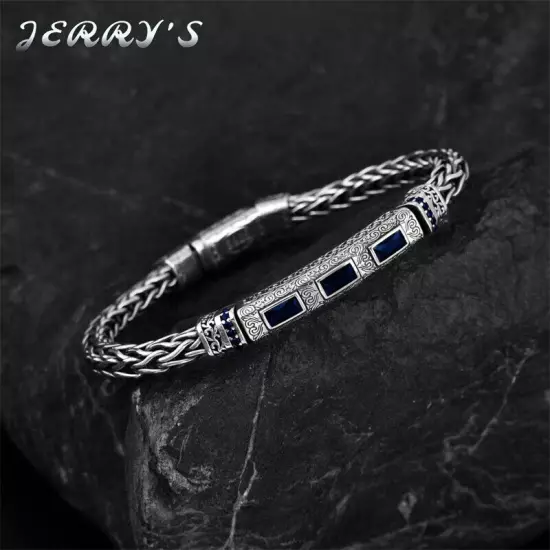 5.5MM Real 925 Sterling Silver Foxtail Chain Bracelet Mens Vintage CZ Jewelry