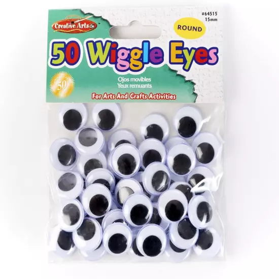 Creative Arts by Wiggle Eyes, Round, 15Mm, Black, 50/Bag (64515)