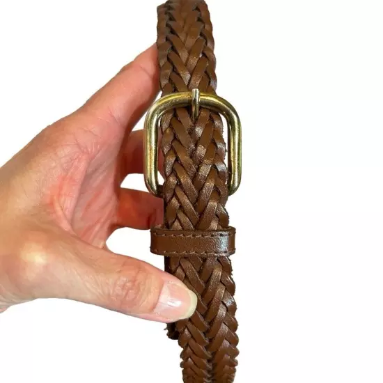 Men's Braided Woven Genuine Split Leather Brown Belt Size 40