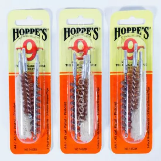 3 Hoppe's No. 9 3-Pack Brush/Swab Kit .44/.45 Caliber Pistol Cleaning No. 1452BK