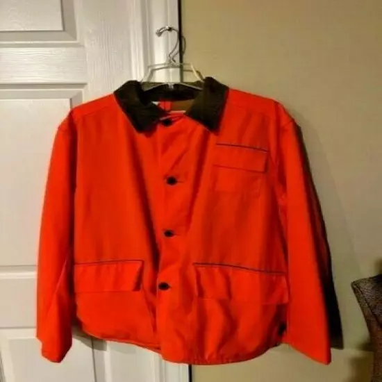 Duxbak Men's orange Hunting Jacket w brown Corduroy Collar, sz L. +quilted liner