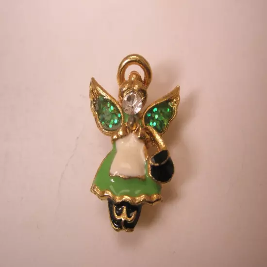 Rhinestone & Enamel Angel Vintage Tie Tack Lapel Pin christian worship