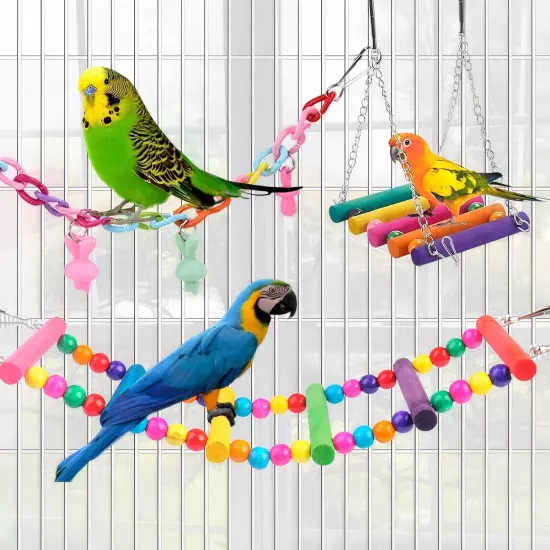 Bird Toys Parakeet Cage Accessories: 11pcs Bird Toy Swing Set for Bird Cage -