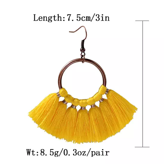 Fashion Women Bohemian Earrings Long Tassel Fringe Drop Dangle Ear Stud Jewelry