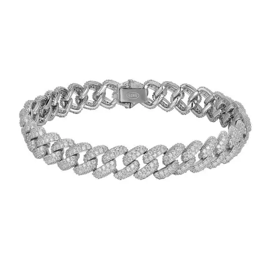 HOT SALE 925 Sterling Silver Cuban Link Chain Mens Fashion Hip Hop CZ Bracelet