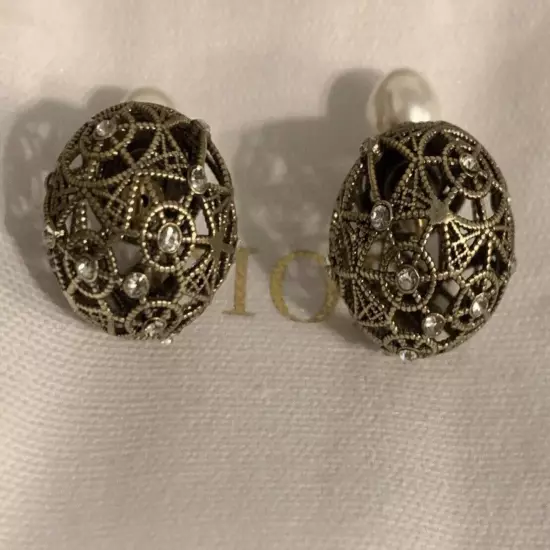 Christian Dior Cannage Caged Crystal Gunmetal Earrings Globe Tribal Tribales