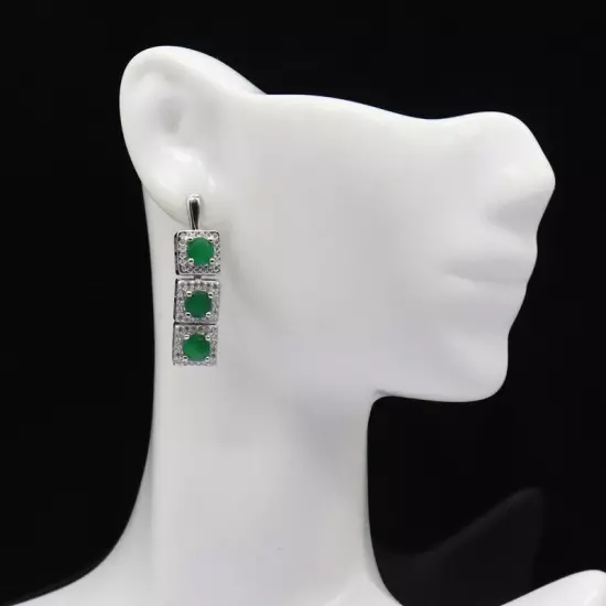 Highly Recommend Green Emerald CZ Women Wedding Silver Earrings 