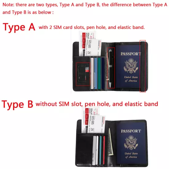 Slim Leather Travel Passport Wallet Holder RFID Blocking ID Card Case Cover US