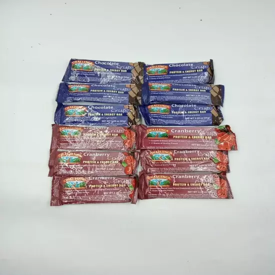 12 A-PACK Challenge Bars Energy dessert Chocolate/Cranberry Crisp MRE Camping