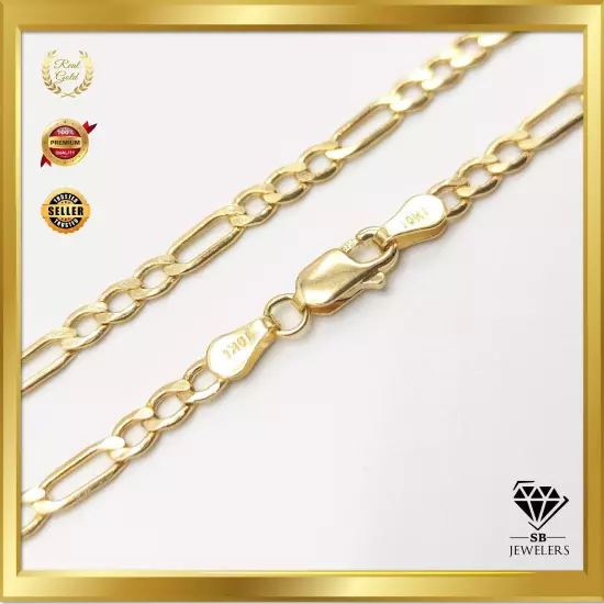 10K Yellow Gold Figaro Link 2mm-10.5mm Unisex Chains 14"-30" Fine Necklace NEW