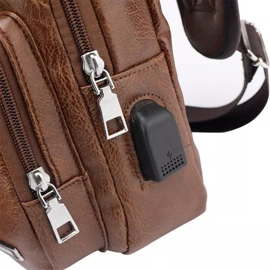 JUMO CYLY Mens Sling Bag, Leather Sling Bag with USB Charging Port Waterproof Ca