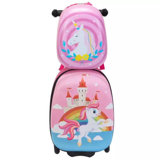 VLIVE Kids Ride on Suitcase Scooter Luggage with LED Lights and Unicorn Patterns