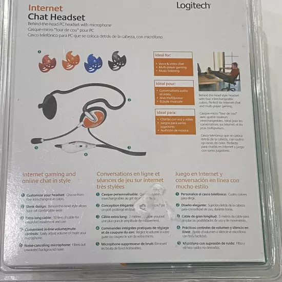 Logitech Internet Chat Headset Behind the Head Multicolored Computer New