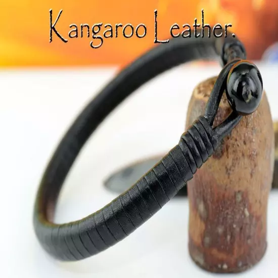 Armband Wristband Gift Kangaroo Leather Black Onyx NEW Bracelet 2B-095