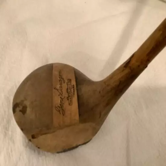 WILSON GENE SARAZEN HICKORY SHAFT BRASSIE 44 INCHES 1920'S BUTTERFLY SOLEPLATE