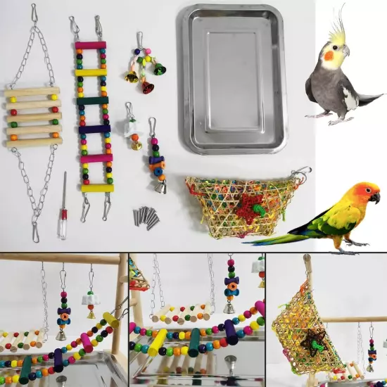 Parrot Playstand Bird Playground Conures Play Stand Wood Perch Gym Playpen La...