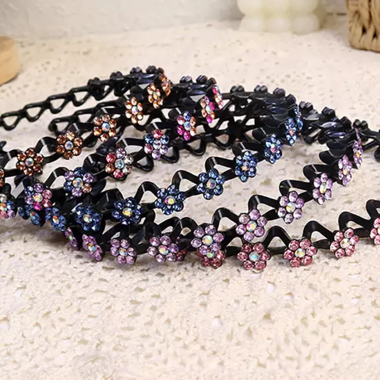 1pc Sparkly Rhinestone Headband Flower Crystal Hairband Women Non-slip Hair Hoop