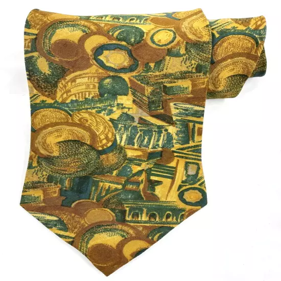 VTG Giovanni Rome Italy Colosseum Trevi Art Painting Silk Tie Men's 3.5" x 57"