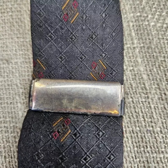 Trafalgar Silk Gray W/ Geometric Mustard And Red. Leather Button Braces. Tarnish