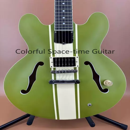 Green ES-335 Semi-Hollow Custom Electric Guitar Maple Body Fixed Bridge