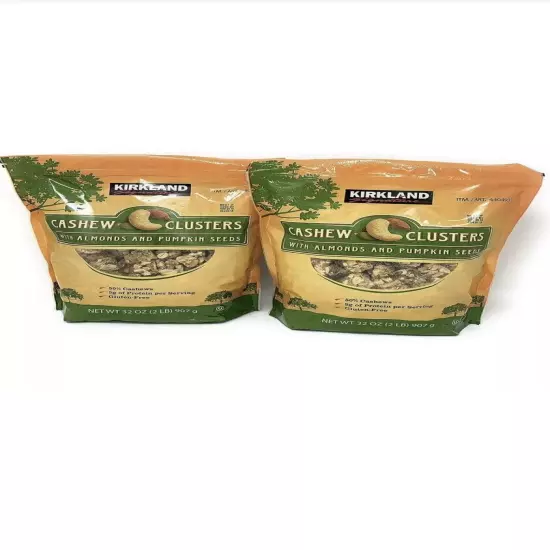 2 Packs Kirkland Signature Cashew Clusters 32 oz Each Pack