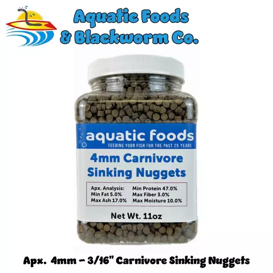 4mm- 3/16" Carnivore Sinking Nuggets for Oscars, Discus, Angelfish & More WL-JAR