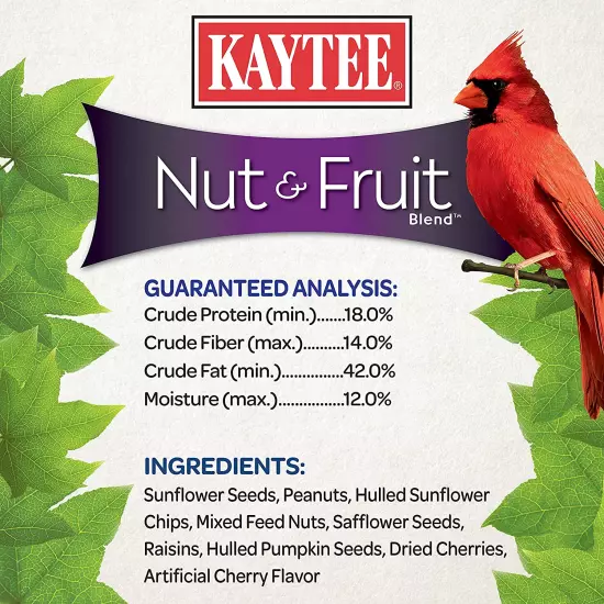 Kaytee Wild Bird Food Nut & Fruit Seed Blend for Cardinals, Chickadees, Nuthatch