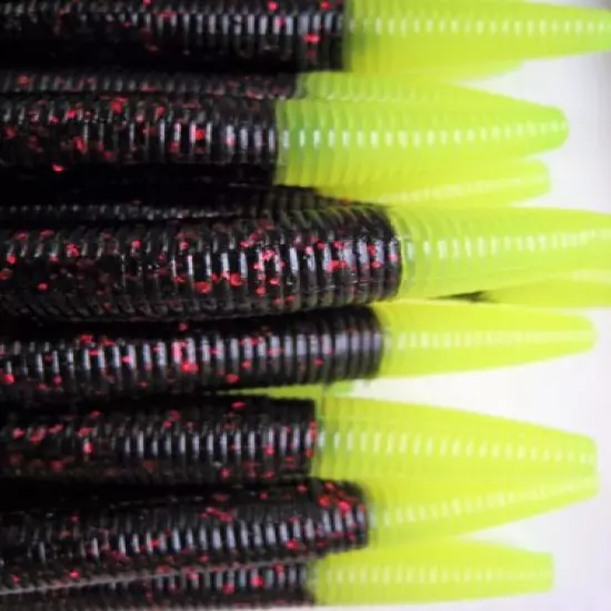 100 pk 4" Senko Style - BLACK NEON CHARTREUSE TIP- Soft Plastic Worms -SCENT-USA