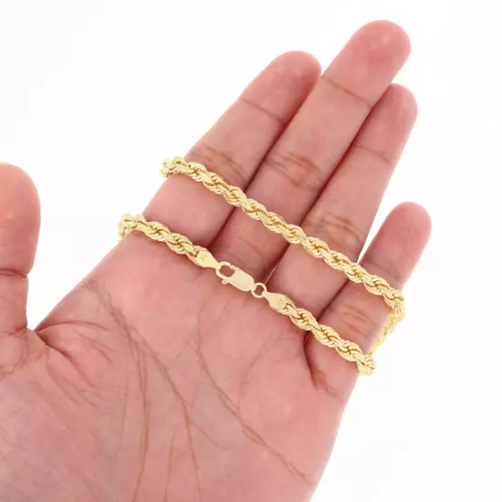 10K Yellow Gold 2mm-10mm Diamond Cut Rope Chain Bracelet Men Women 7" 7.5" 8" 9"