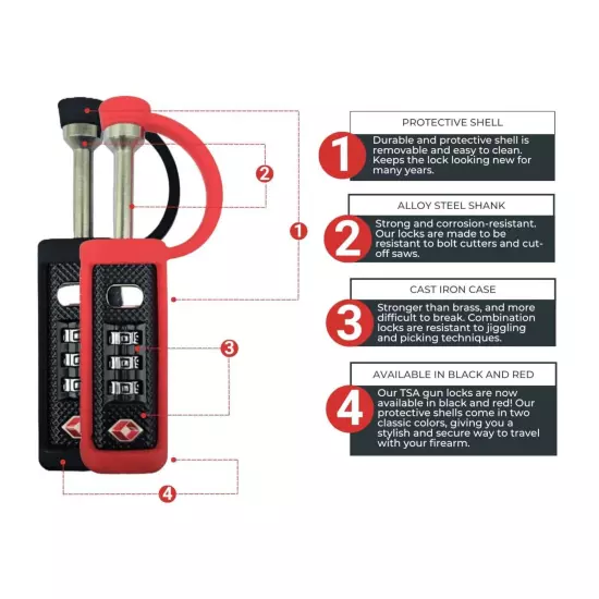 TSA Secure Gun Case Lock Pistols & Rifles Firearm Reliable Protection - Red